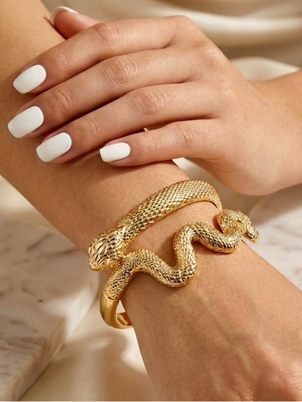 Gold like  Snake Bangle Bracelet - Textured Serpent Design